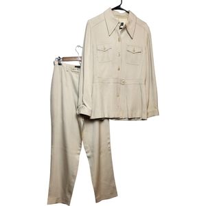 banana republic vintage silk & wool tan 2 pc set shacket & pants womens size 10